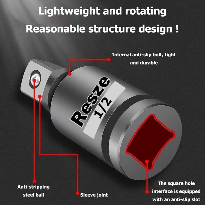 Resze 2 Pcs 1/2"Drivers Universal Joint Swivel Socket Adapter Set, Impact Universal Joint，U-Joint Drive Impact Grad Wobble Socket Wrench Set，Full Impact Grade (Pack of 2) - Image 3